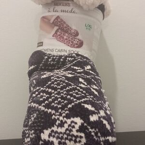 Muk Luks A La Mode Women's Cabin Socks - Purple and Cream, 2 Pair Pack